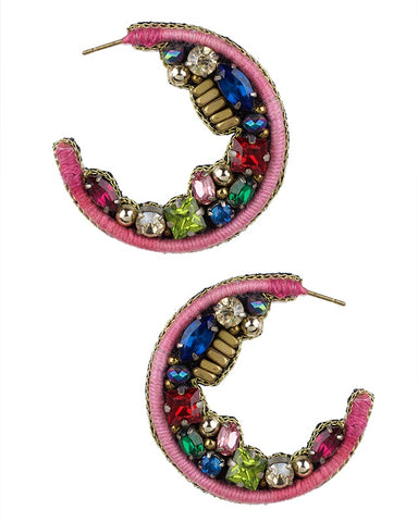 Multi Colored Beaded Hoop Earrings