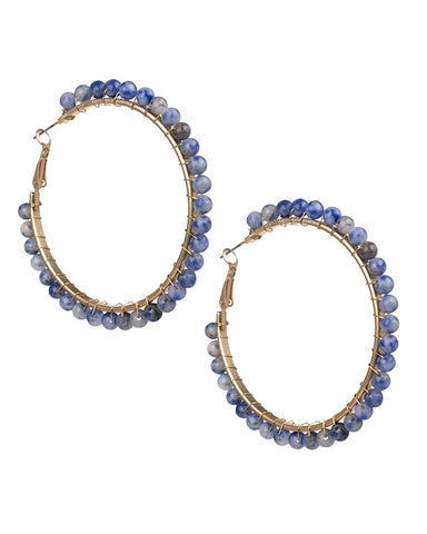 Wire Wrapped Hoop Earrings in Lapis