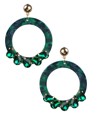 Round Green Marbled Resin Earrings