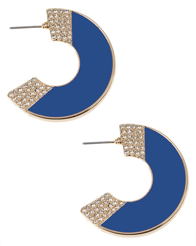 Blue Enamel Crescent Earrings