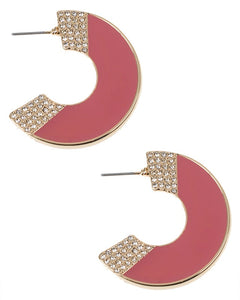 Pink Enamel Crescent Earrings