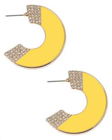 Yellow Enamel Crescent Earrings
