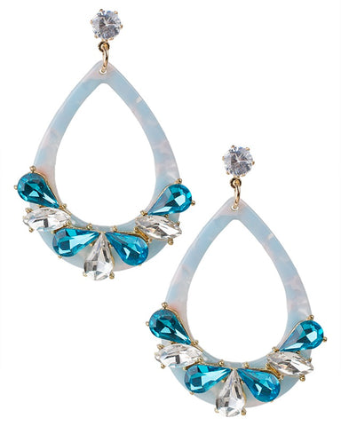 Blue Resin and Crystal Earrings