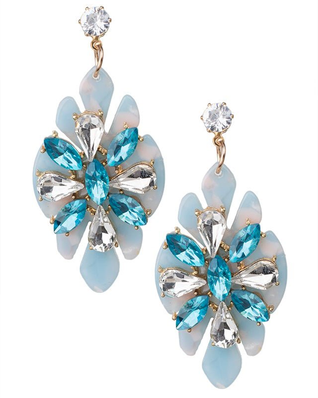 Blue Resin Flower Earrings