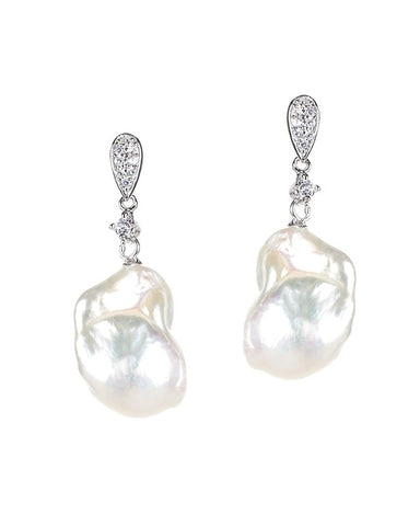 Pearl and CZ Drop Earrings