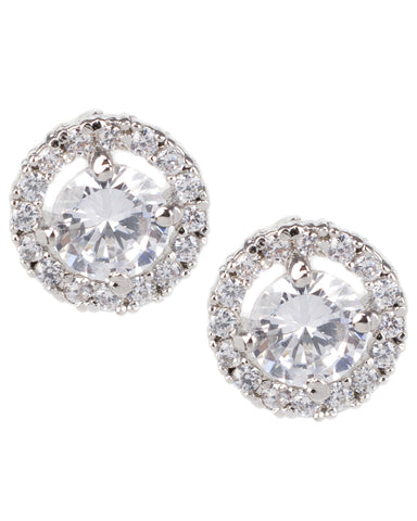 Round Stud Earrings with Halo