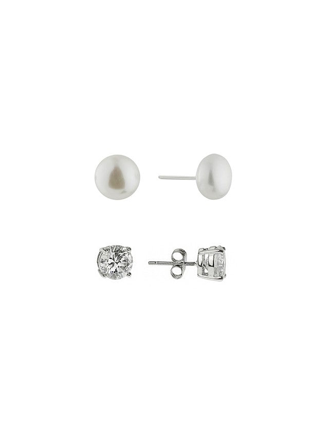 Pearl and CZ 2 Set Earrings