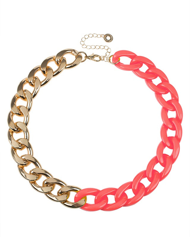 Coral resin and Gold Plated Chain Necklace