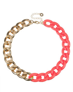 Coral resin and Gold Plated Chain Necklace