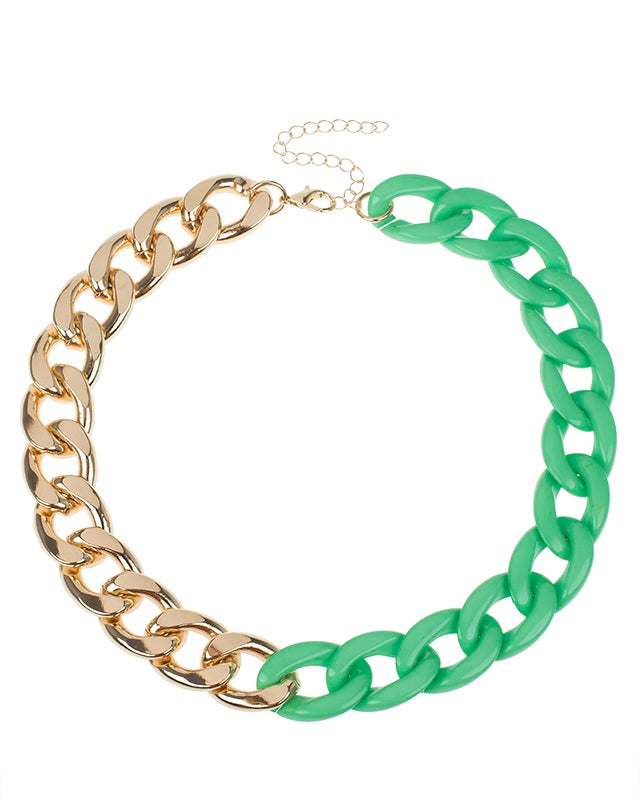 Green resin and Gold Plated Chain Necklace